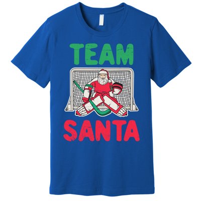 Funny Christmas Santa Ice Hockey Goaltender Goalie Gift Premium T-Shirt