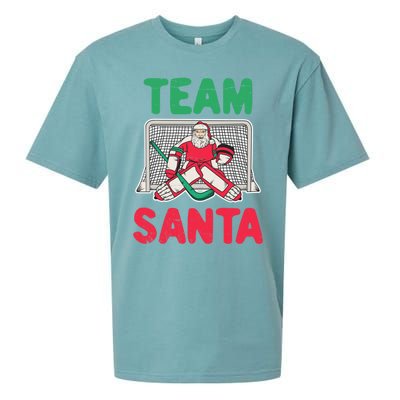 Funny Christmas Santa Ice Hockey Goaltender Goalie Gift Sueded Cloud Jersey T-Shirt