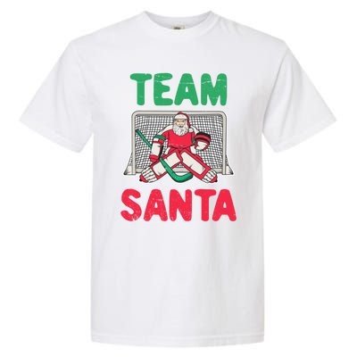 Funny Christmas Santa Ice Hockey Goaltender Goalie Gift Garment-Dyed Heavyweight T-Shirt