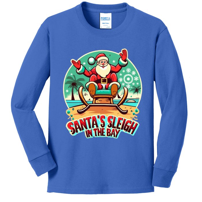 Funny Christmas Santa´S Sleigh In The Bay Beach Christmas Meaningful Gift Kids Long Sleeve Shirt