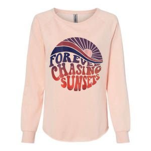 Forever Chasing Sunsets Word On Back Workout Summer Casual Womens California Wash Sweatshirt