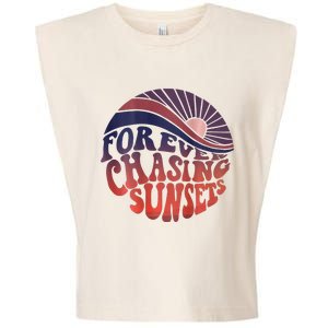 Forever Chasing Sunsets Word On Back Workout Summer Casual Garment-Dyed Women's Muscle Tee