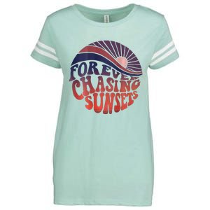 Forever Chasing Sunsets Word On Back Workout Summer Casual Enza Ladies Jersey Football T-Shirt