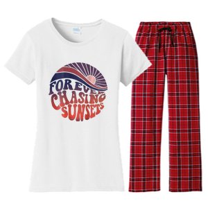 Forever Chasing Sunsets Word On Back Workout Summer Casual Women's Flannel Pajama Set