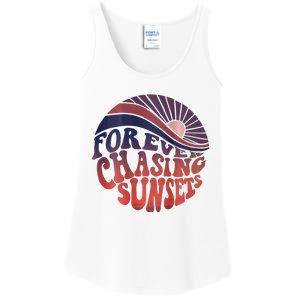 Forever Chasing Sunsets Word On Back Workout Summer Casual Ladies Essential Tank