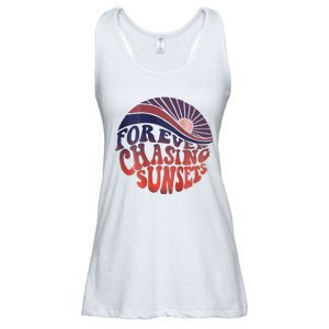 Forever Chasing Sunsets Word On Back Workout Summer Casual Ladies Essential Flowy Tank