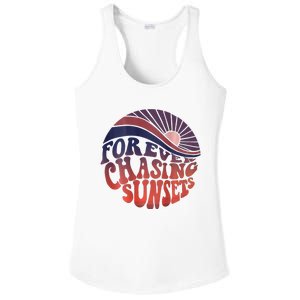 Forever Chasing Sunsets Word On Back Workout Summer Casual Ladies PosiCharge Competitor Racerback Tank