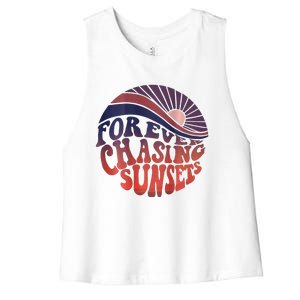 Forever Chasing Sunsets Word On Back Workout Summer Casual Women's Racerback Cropped Tank