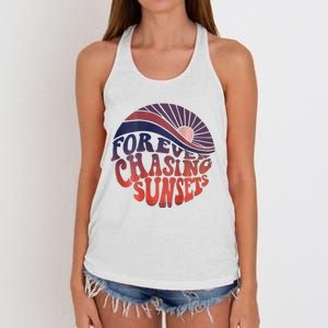 Forever Chasing Sunsets Word On Back Workout Summer Casual Women's Knotted Racerback Tank