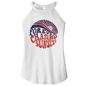 Forever Chasing Sunsets Word On Back Workout Summer Casual Women's Perfect Tri Rocker Tank