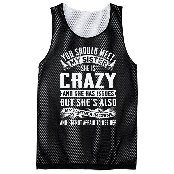 Funny Crazy Sister With Issues Partner In Crime Mesh Reversible Basketball Jersey Tank