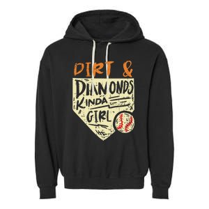 Fun Cute Softball Baseball Dirt & Diamonds Kinda Girl Garment-Dyed Fleece Hoodie