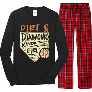 Fun Cute Softball Baseball Dirt & Diamonds Kinda Girl Long Sleeve Pajama Set