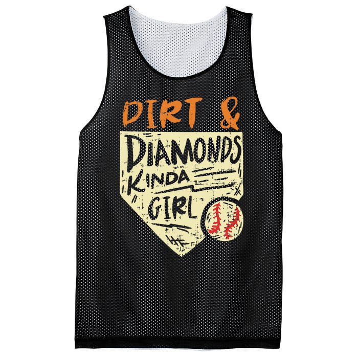 Fun Cute Softball Baseball Dirt & Diamonds Kinda Girl Mesh Reversible Basketball Jersey Tank