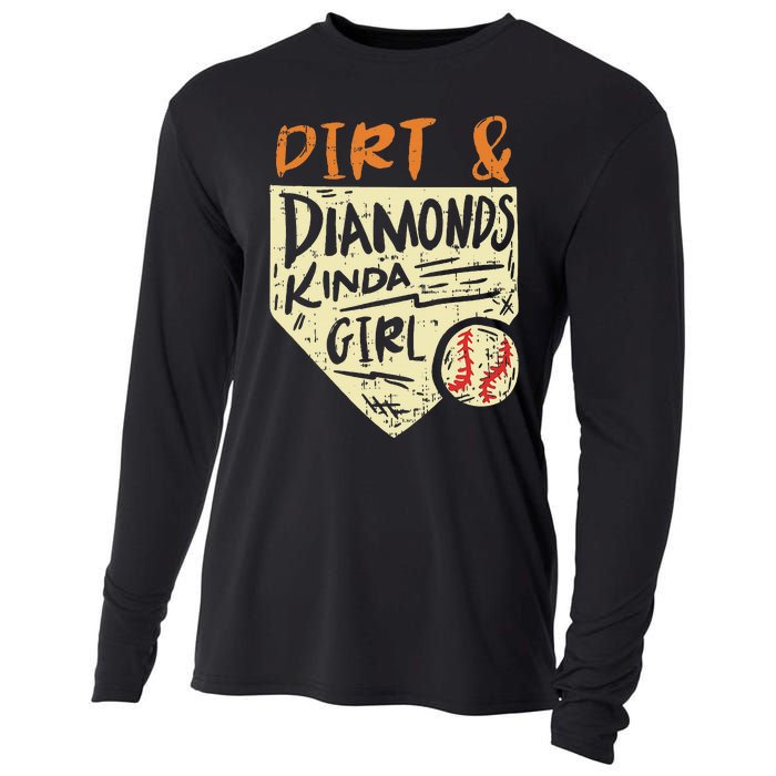 Fun Cute Softball Baseball Dirt & Diamonds Kinda Girl Cooling Performance Long Sleeve Crew