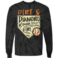 Fun Cute Softball Baseball Dirt & Diamonds Kinda Girl Tie-Dye Long Sleeve Shirt