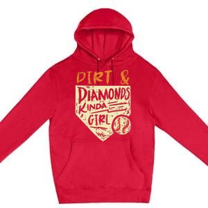 Fun Cute Softball Baseball Dirt & Diamonds Kinda Girl Premium Pullover Hoodie