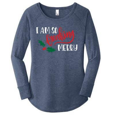 Funny Christmas Spirit Holiday Gift I Am So Freaking Merry Gift Women's Perfect Tri Tunic Long Sleeve Shirt