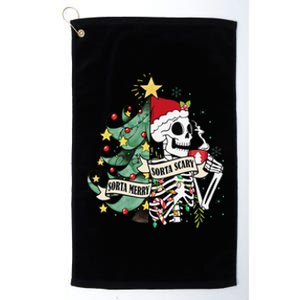 Funny Christmas Sorta Merry Sorta Scary Skeleton Xmas Tree Platinum Collection Golf Towel