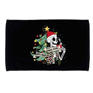 Funny Christmas Sorta Merry Sorta Scary Skeleton Xmas Tree Microfiber Hand Towel