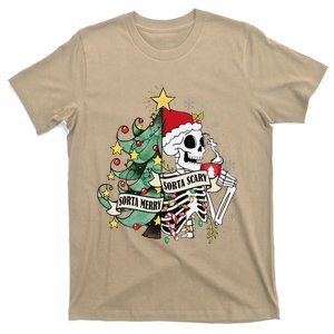 Funny Christmas Sorta Merry Sorta Scary Skeleton Xmas Tree T-Shirt