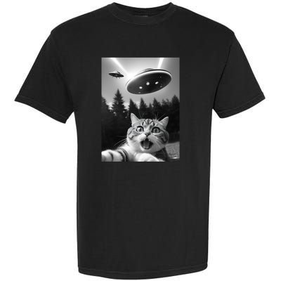 Funny Cat Selfie With Ufo Alien Garment-Dyed Heavyweight T-Shirt