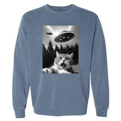 Funny Cat Selfie With Ufo Alien Garment-Dyed Sweatshirt