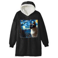 Funny Cute Siamese Cat Starry Night Van Gogh Painting Hooded Wearable Blanket