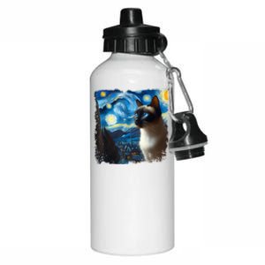 Funny Cute Siamese Cat Starry Night Van Gogh Painting Aluminum Water Bottle