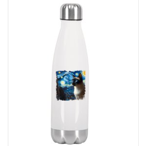 Funny Cute Siamese Cat Starry Night Van Gogh Painting Stainless Steel Insulated Water Bottle