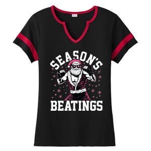 Funny Christmas Seasons Beatings Mma Boxing Santa Claus Ladies Halftime Notch Neck Tee