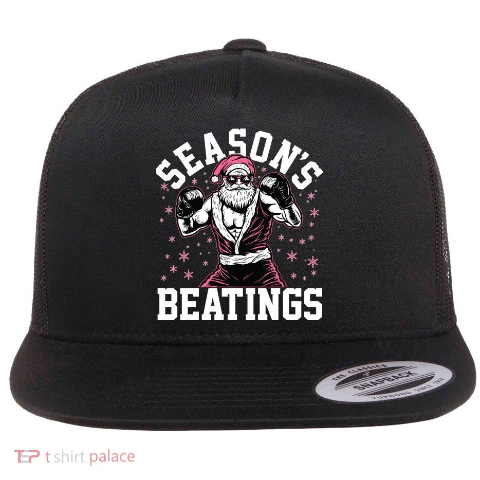 Funny Christmas Seasons Beatings Mma Boxing Santa Claus Flat Bill Trucker Hat