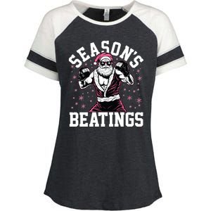 Funny Christmas Seasons Beatings Mma Boxing Santa Claus Enza Ladies Jersey Colorblock Tee