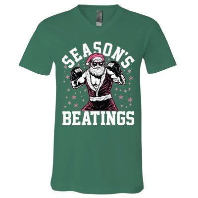 Funny Christmas Seasons Beatings Mma Boxing Santa Claus V-Neck T-Shirt