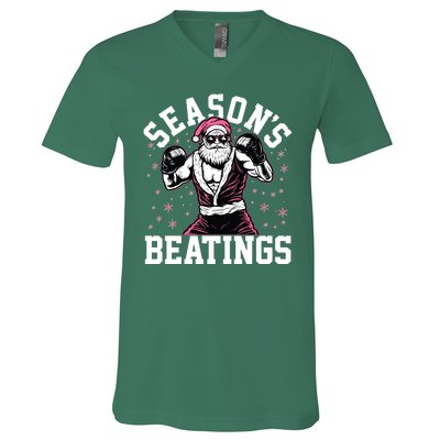 Funny Christmas Seasons Beatings Mma Boxing Santa Claus V-Neck T-Shirt