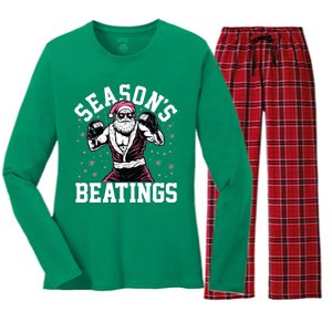 Funny Christmas Seasons Beatings Mma Boxing Santa Claus Women's Long Sleeve Flannel Pajama Set 