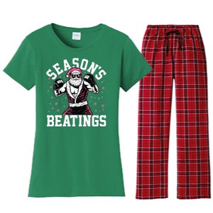 Funny Christmas Seasons Beatings Mma Boxing Santa Claus Women's Flannel Pajama Set