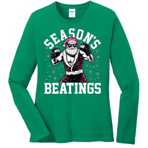 Funny Christmas Seasons Beatings Mma Boxing Santa Claus Ladies Long Sleeve Shirt