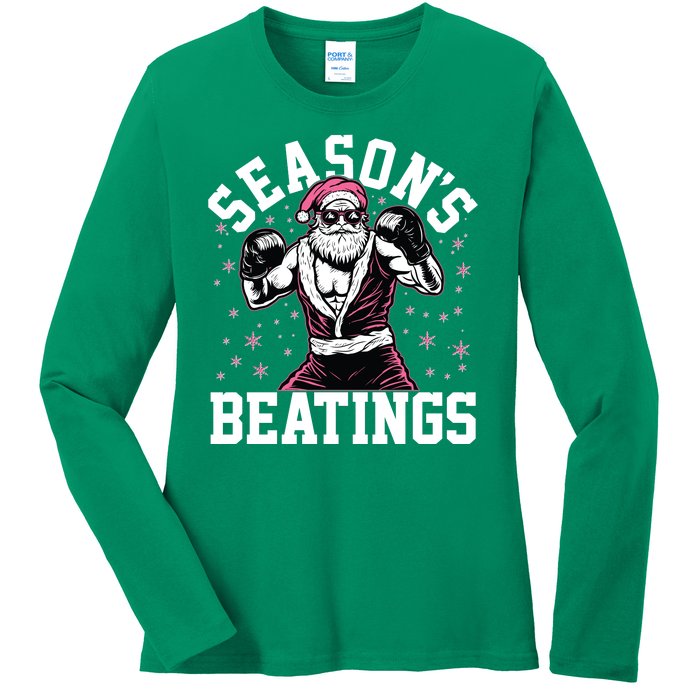 Funny Christmas Seasons Beatings Mma Boxing Santa Claus Ladies Long Sleeve Shirt