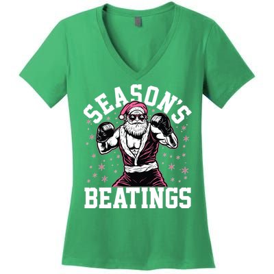 Funny Christmas Seasons Beatings Mma Boxing Santa Claus Women's V-Neck T-Shirt