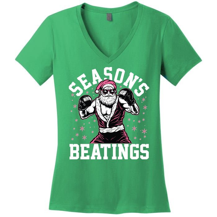 Funny Christmas Seasons Beatings Mma Boxing Santa Claus Women's V-Neck T-Shirt