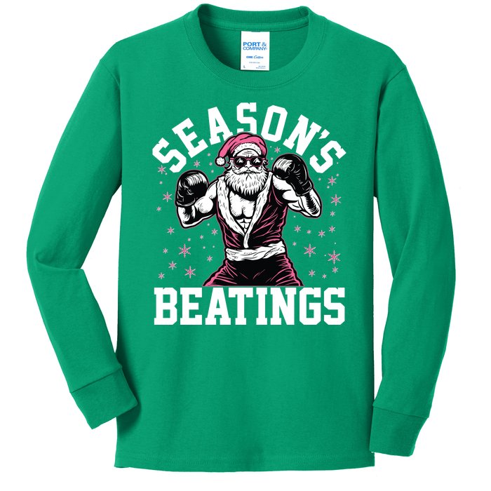 Funny Christmas Seasons Beatings Mma Boxing Santa Claus Kids Long Sleeve Shirt