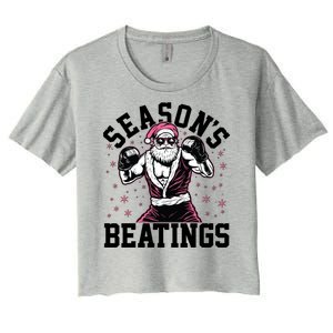 Funny Christmas Seasons Beatings Mma Boxing Santa Claus Women's Crop Top Tee