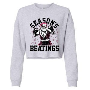 Funny Christmas Seasons Beatings Mma Boxing Santa Claus Cropped Pullover Crew