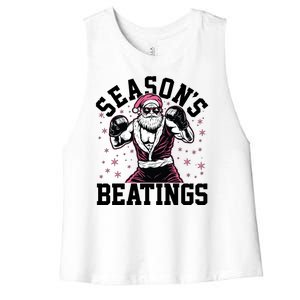 Funny Christmas Seasons Beatings Mma Boxing Santa Claus Women's Racerback Cropped Tank