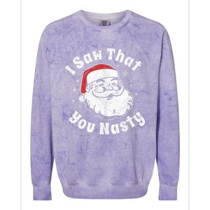 Funny Christmas Santa I Saw That You Nasty Adult Party Gift Colorblast Crewneck Sweatshirt