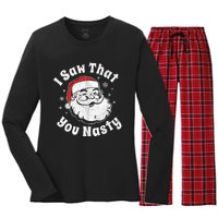 Funny Christmas Santa I Saw That You Nasty Adult Party Gift Women's Long Sleeve Flannel Pajama Set 