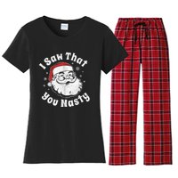 Funny Christmas Santa I Saw That You Nasty Adult Party Gift Women's Flannel Pajama Set