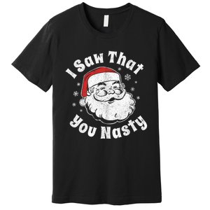 Funny Christmas Santa I Saw That You Nasty Adult Party Gift Premium T-Shirt