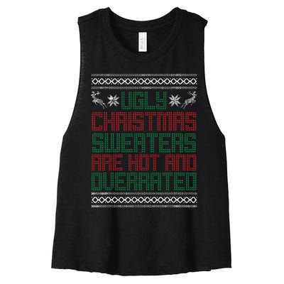 Funny Christmas Shirts For Ugly Sweater Party Women's Racerback Cropped Tank